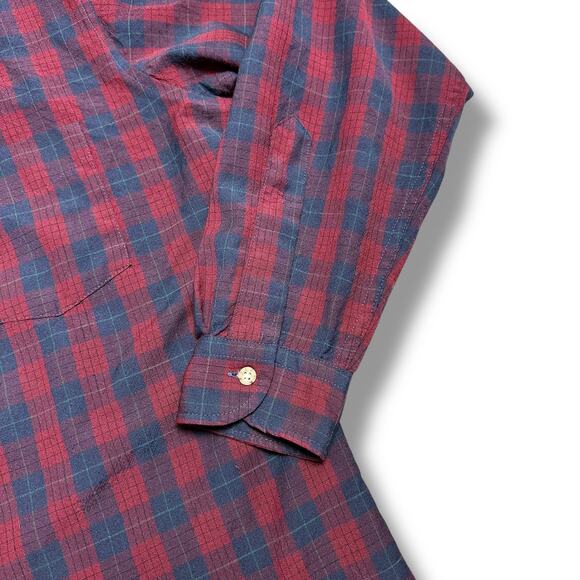 Vintage 70s Sir Pendleton Red Navy Blue Plaid Tartan 100% Wool Flannel Shirt L - Picture 5 of 7